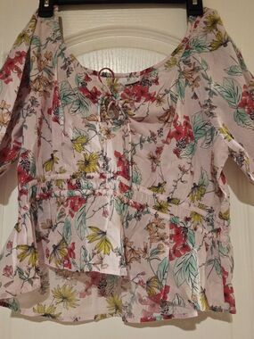 Steve Madden Pink Floral Tie-Front Peasant Blouse NEW XL